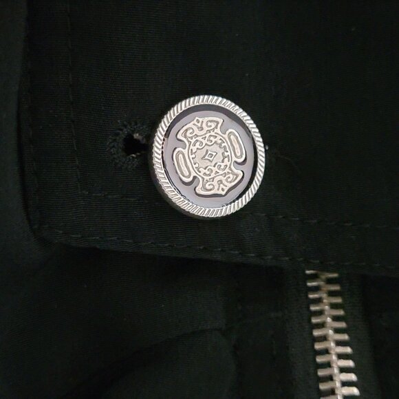 CS SIGNATURE Womens Windbreaker Coat Sz 1X Pockets Lined Button & Zip Black/Tan - Picture 7 of 16